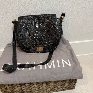 Brahmin Black Crocodile Embossed Crossbody Bag